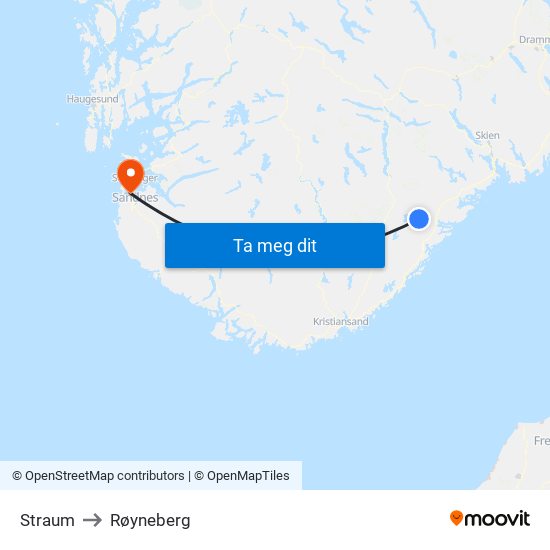 Straum to Røyneberg map