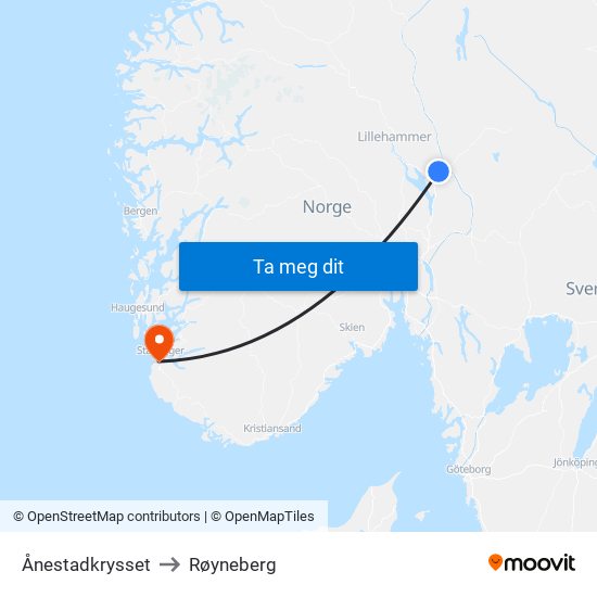 Ånestadkrysset to Røyneberg map