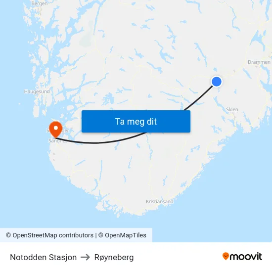 Notodden Stasjon to Røyneberg map