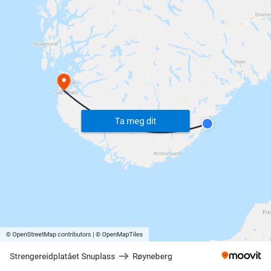 Strengereidplatået Snuplass to Røyneberg map