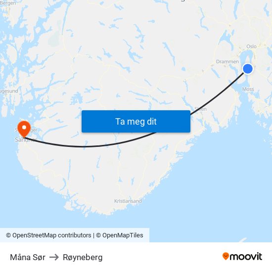 Måna Sør to Røyneberg map