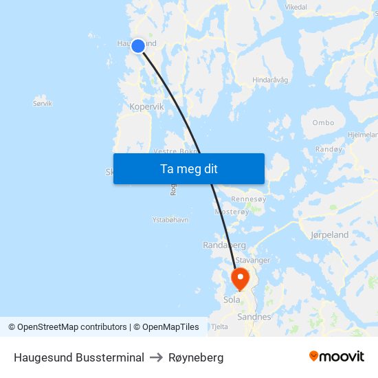 Haugesund Bussterminal to Røyneberg map