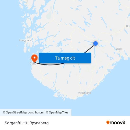 Sorgenfri to Røyneberg map