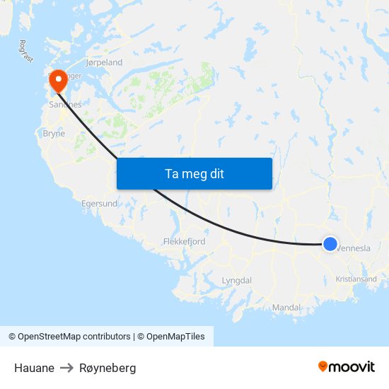 Hauane to Røyneberg map