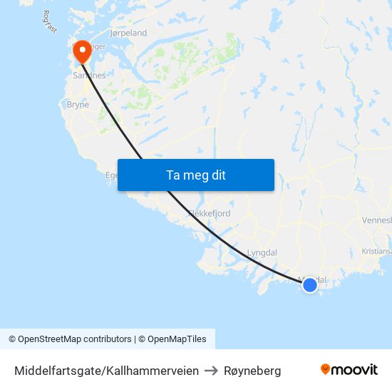 Middelfartsgate/Kallhammerveien to Røyneberg map