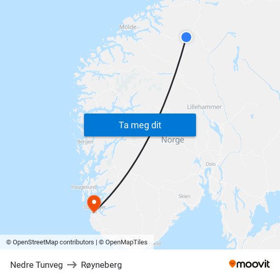 Nedre Tunveg to Røyneberg map