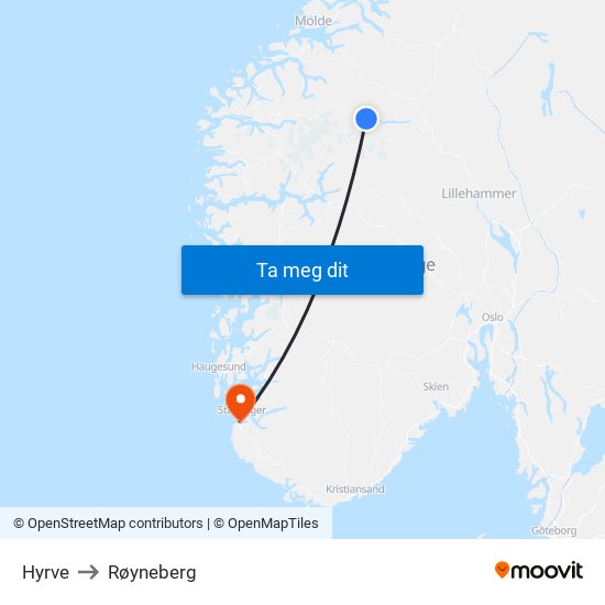 Hyrve to Røyneberg map