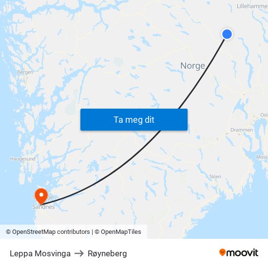 Leppa Mosvinga to Røyneberg map