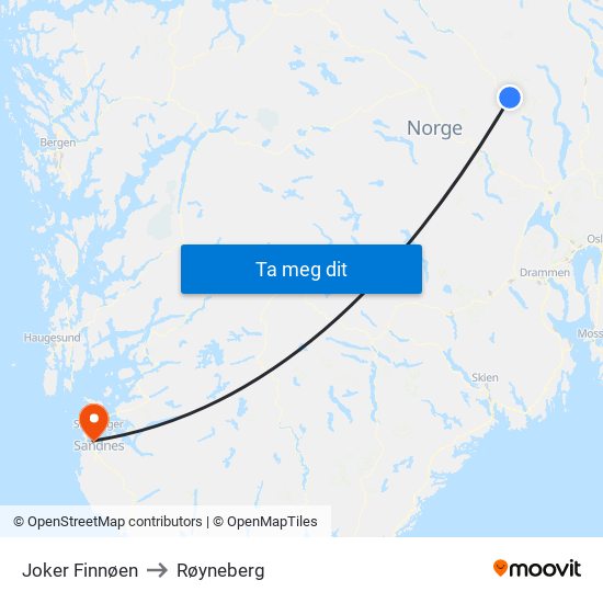 Joker Finnøen to Røyneberg map