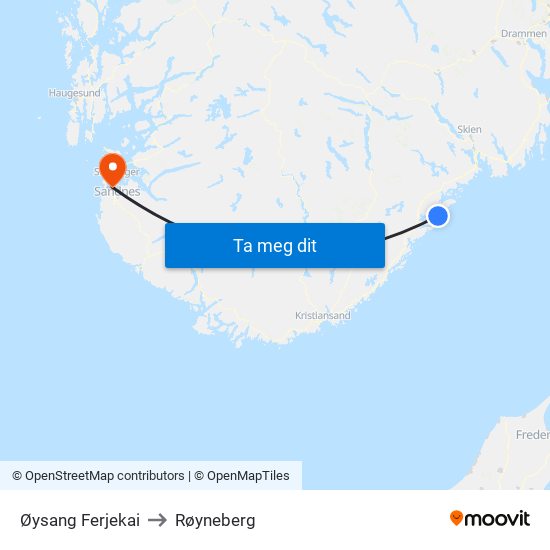 Øysang Ferjekai to Røyneberg map