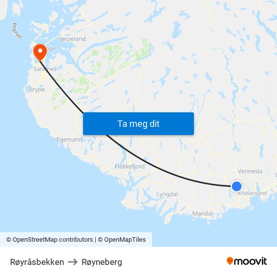 Røyråsbekken to Røyneberg map