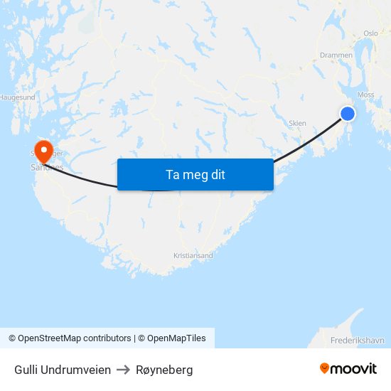 Gulli Undrumveien to Røyneberg map