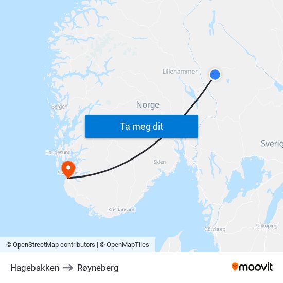 Hagebakken to Røyneberg map