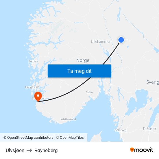 Ulvsjøen to Røyneberg map