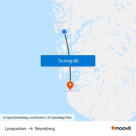 Lyseparken to Røyneberg map