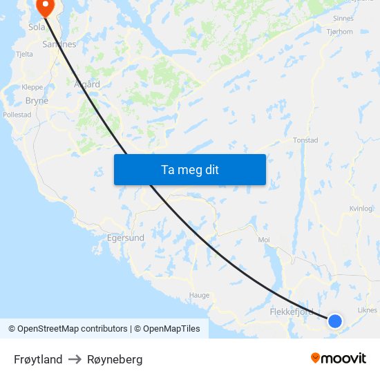 Frøytland to Røyneberg map