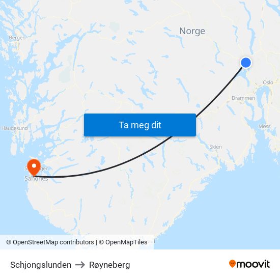 Schjongslunden to Røyneberg map