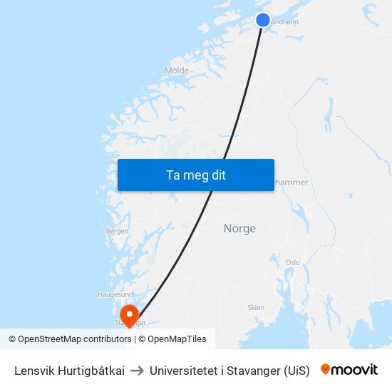 Lensvik Hurtigbåtkai to Universitetet i Stavanger (UiS) map