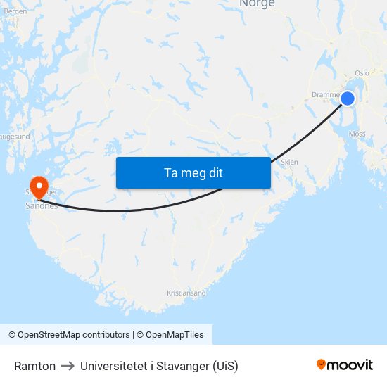 Ramton to Universitetet i Stavanger (UiS) map