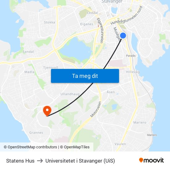 Statens Hus to Universitetet i Stavanger (UiS) map