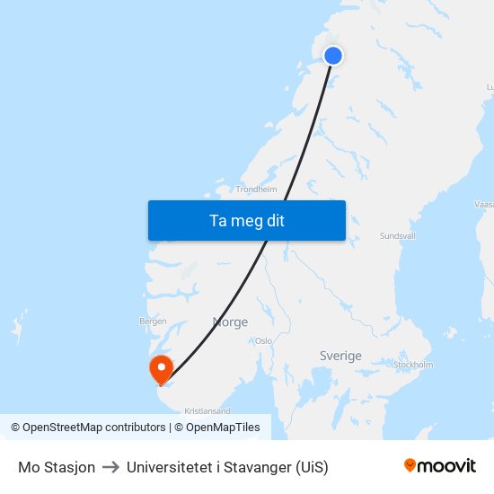 Mo Stasjon to Universitetet i Stavanger (UiS) map