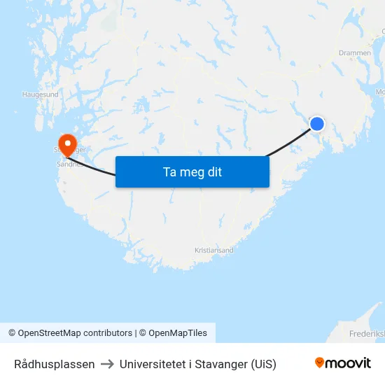 Rådhusplassen to Universitetet i Stavanger (UiS) map