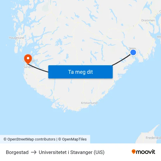 Borgestad to Universitetet i Stavanger (UiS) map