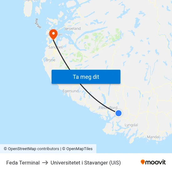 Feda Terminal to Universitetet i Stavanger (UiS) map