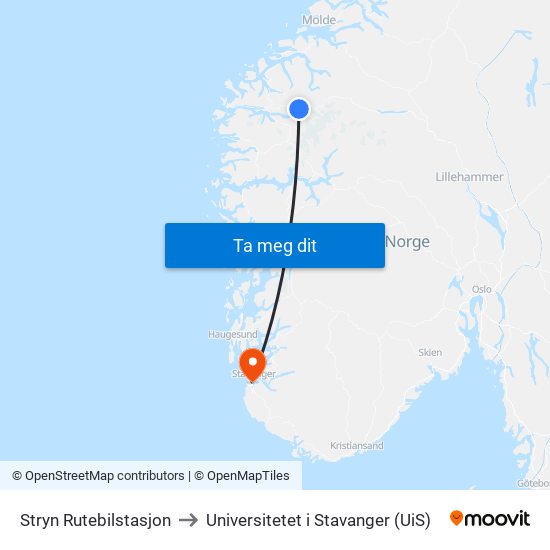 Stryn Rutebilstasjon to Universitetet i Stavanger (UiS) map