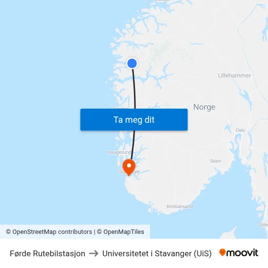 Førde Rutebilstasjon to Universitetet i Stavanger (UiS) map