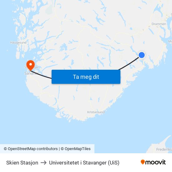 Skien Stasjon to Universitetet i Stavanger (UiS) map