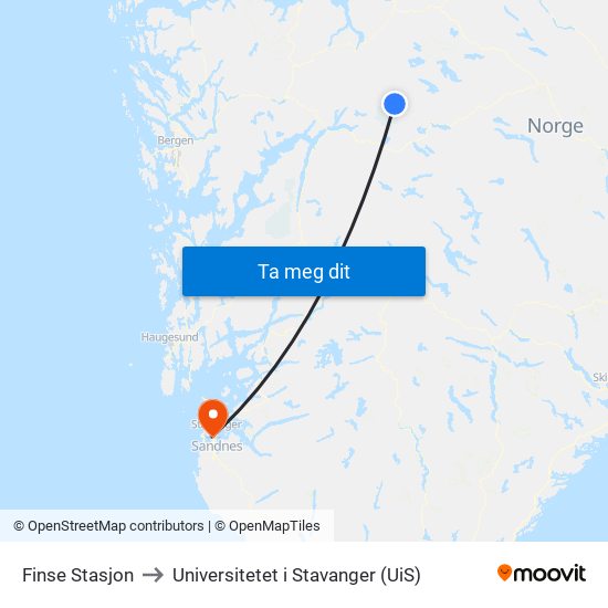 Finse Stasjon to Universitetet i Stavanger (UiS) map