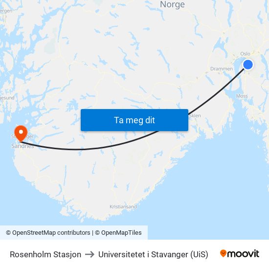 Rosenholm Stasjon to Universitetet i Stavanger (UiS) map