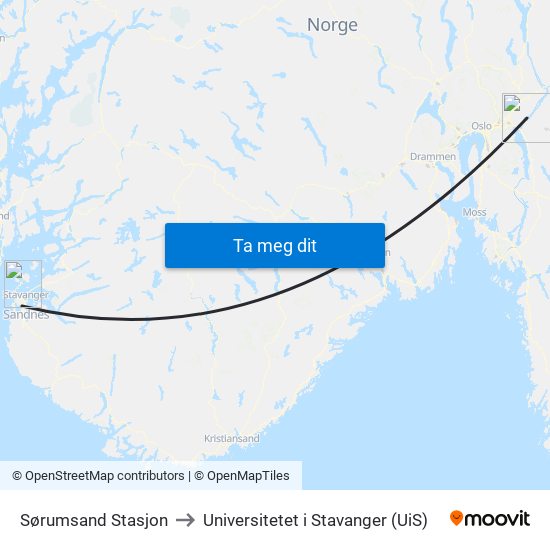 Sørumsand Stasjon to Universitetet i Stavanger (UiS) map