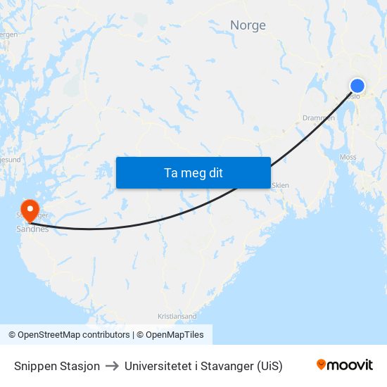 Snippen Stasjon to Universitetet i Stavanger (UiS) map