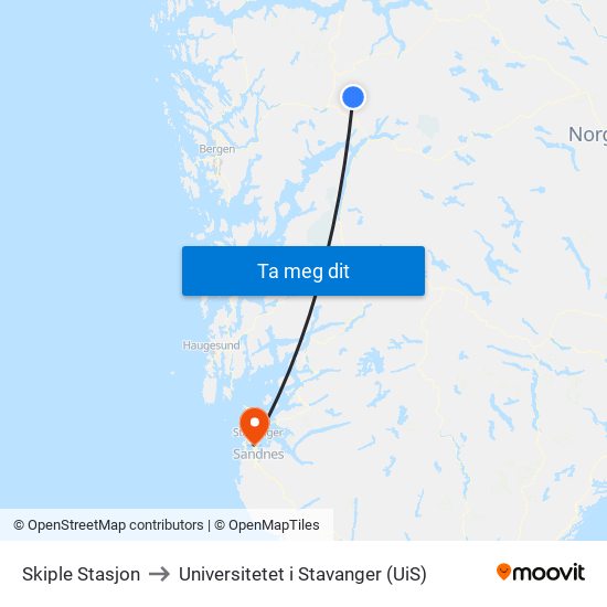 Skiple Stasjon to Universitetet i Stavanger (UiS) map