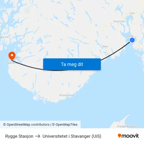 Rygge Stasjon to Universitetet i Stavanger (UiS) map