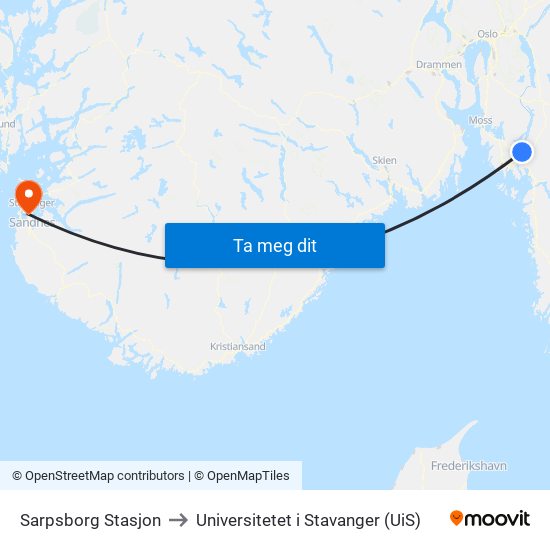 Sarpsborg Stasjon to Universitetet i Stavanger (UiS) map