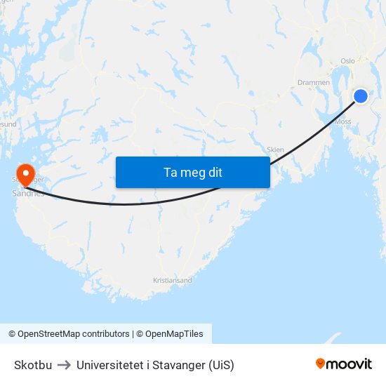 Skotbu to Universitetet i Stavanger (UiS) map