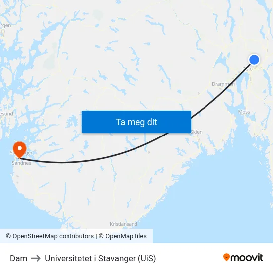 Dam to Universitetet i Stavanger (UiS) map
