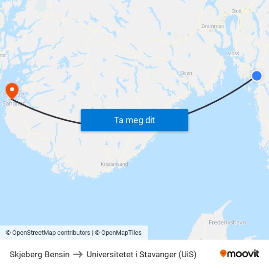Skjeberg Bensin to Universitetet i Stavanger (UiS) map