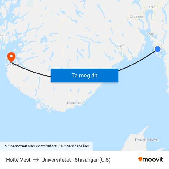 Holte Vest to Universitetet i Stavanger (UiS) map