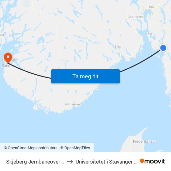 Skjeberg Jernbaneovergang to Universitetet i Stavanger (UiS) map