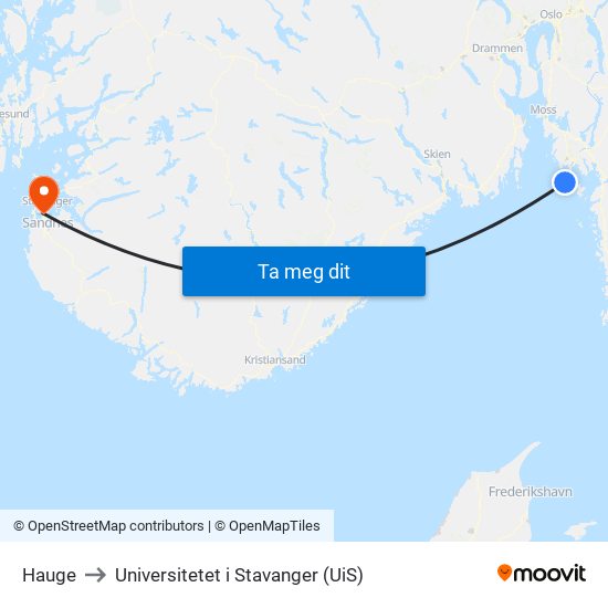 Hauge to Universitetet i Stavanger (UiS) map