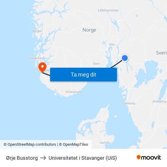 Ørje Busstorg to Universitetet i Stavanger (UiS) map