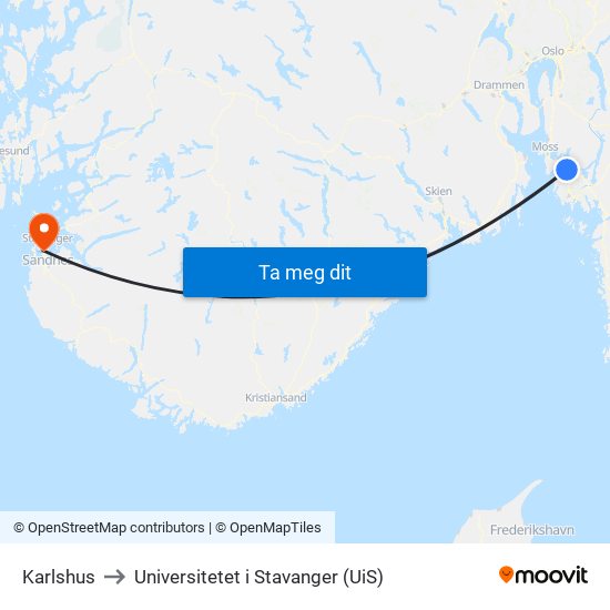 Karlshus to Universitetet i Stavanger (UiS) map