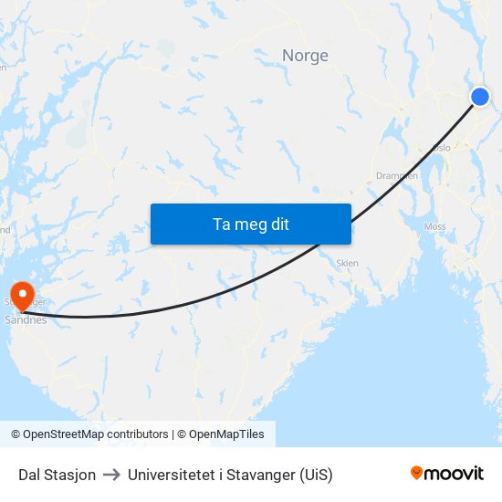 Dal Stasjon to Universitetet i Stavanger (UiS) map