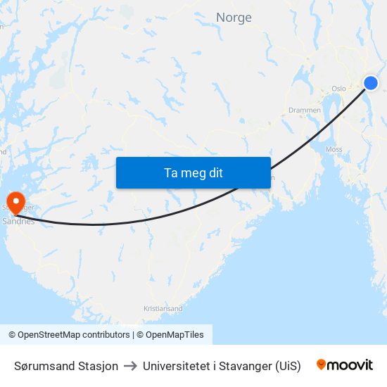 Sørumsand Stasjon to Universitetet i Stavanger (UiS) map