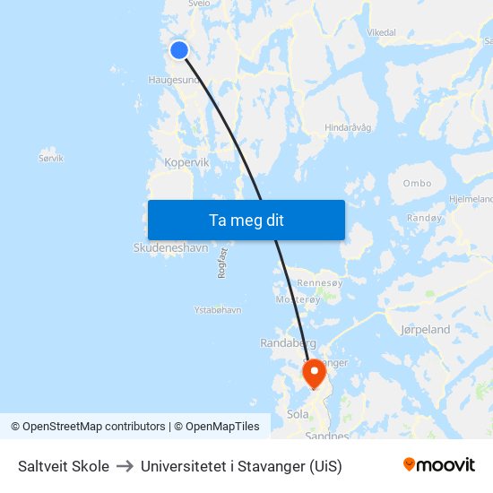 Saltveit Skole to Universitetet i Stavanger (UiS) map