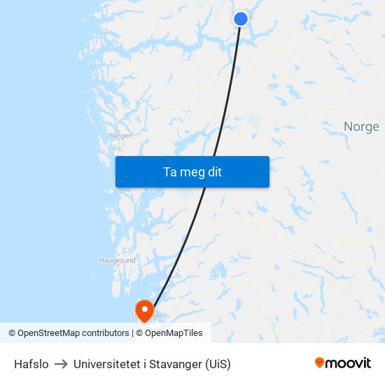 Hafslo to Universitetet i Stavanger (UiS) map